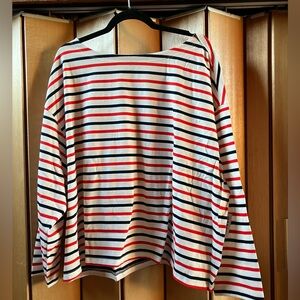 Old Navy (Size 3X) Long Sleeve Red Blue Stripe Mariner Tee Preppy Classic Cotton